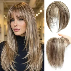 Human Hair Toppers for Women with Bangs, Soft & Natural Swiss Base 10 Inch Hair Piece for Thinning Hair & Hair Loss