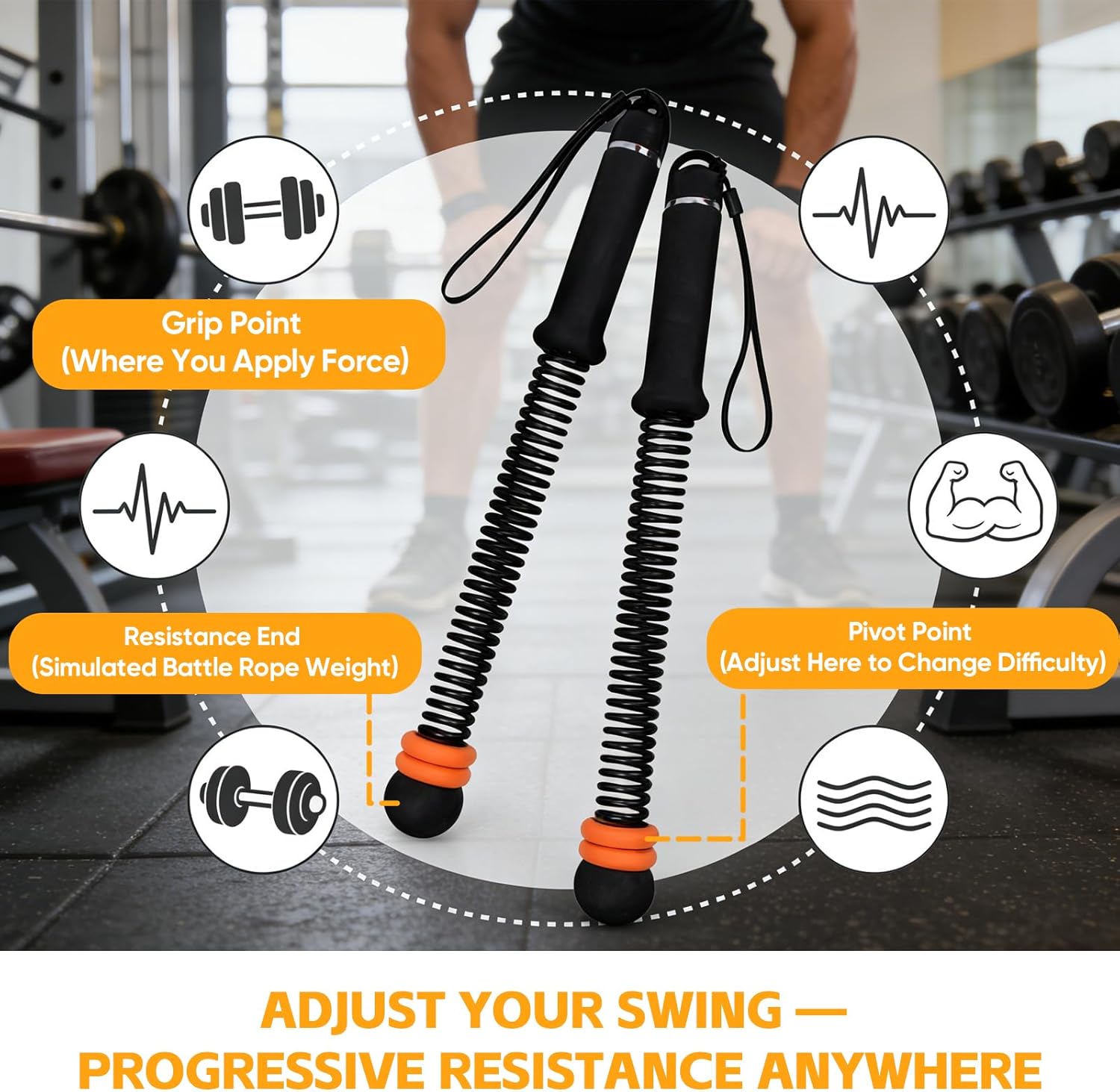 New Upgrade 2PCS Weighted Cordless Battle Ropes - Quiet Ropeless Training Rope for Home Gym, Strength & HIIT Workouts. Portable, Noise-Free Full-Body Exercise Equipment.