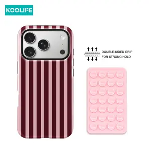 Koolife 2PCS Dark Red Pink Striped Phone Case + Double-Sided Suction Cup Mount Glossy Hard PC+TPU Shockproof Cover Aesthetic Compatible with iPhone 17 17Pro 17ProMax 17Air 16 15 14 13 12 11 7 8 7Plus 8Plus XR X XS XS Max Pro Max Plus Must-Have!