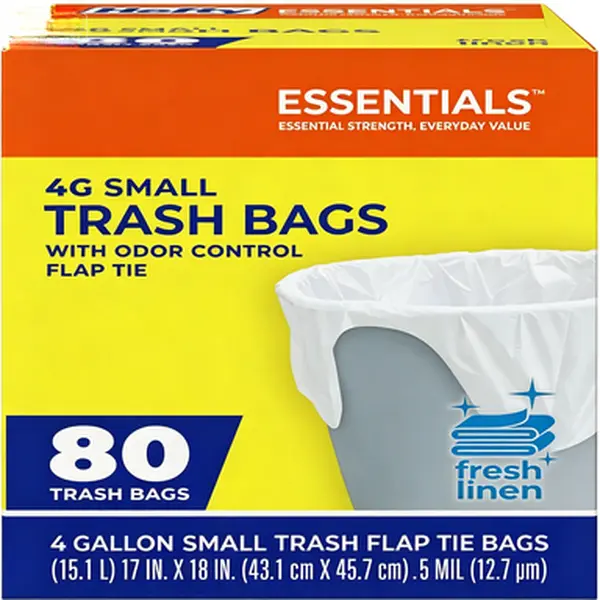 4 Gallon Flap Tie Trash Bags, Fresh Linen Scent, White, for Bathroom & Bedroom, 80 Count,Sturdy