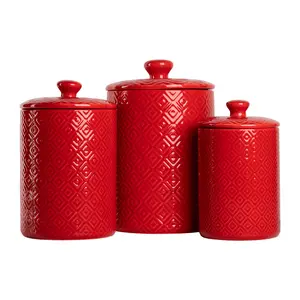 Kitchen Canister  3 Piece Set Red