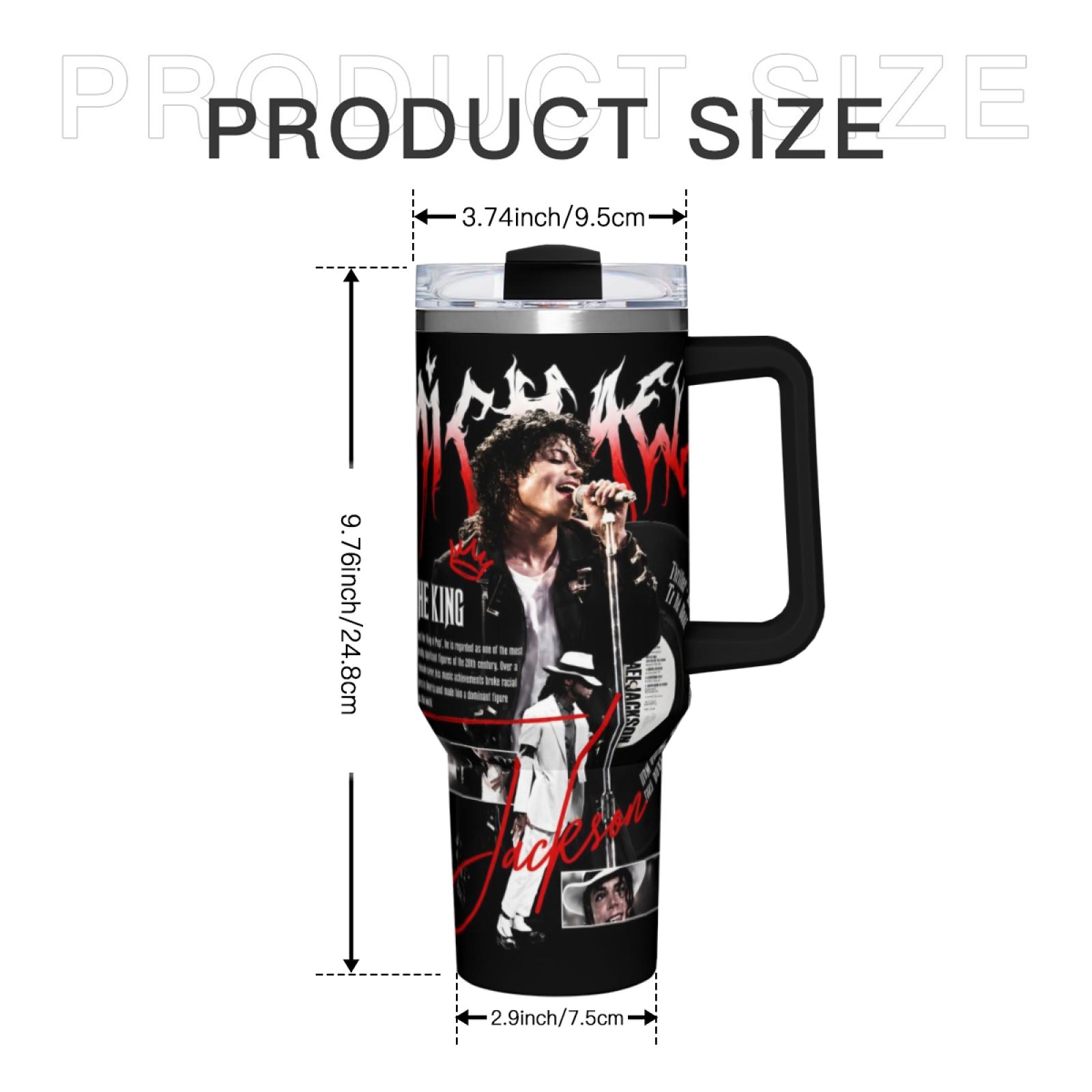 MJ King of Pop 40oz Tumbler with Handle, Michael Jackson Music Legend Moonwalk Style Insulated Travel Mug, TikTok Viral FYP Cup