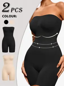 2 Packs Women's Strapless Tube Top Shapewear Bodysuit Tummy Control Butt Lifter Waist Shaping Push Up Breast Thigh Slimmer 360° Compression Seamless Stretchy Daily Wear Body Shaper