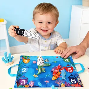Yruizeup Children's fishing game set, ocean-themed portable fishing toy, equipped with colorful plush fish and storage bag, suitable for young children, boys, and girls as an outdoor and indoor sensory toy for fine motor skills