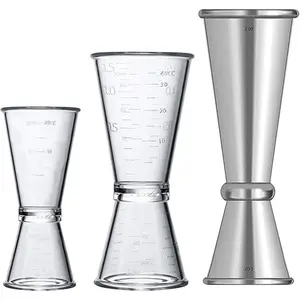 Plastic and Stainless Steel Japanese Style Jigger Cocktail Measuring Shot Glasses Drink Spirit Measure Cup for Bar Party Kitchen Tool Set of 3