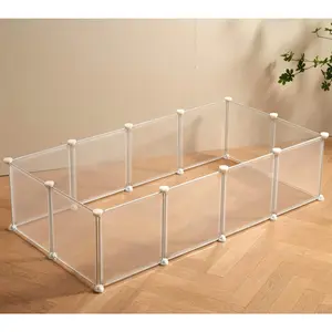 12-Panel Clear Plastic Small Animal Playpen (12"x12") – Indoor Fence for Guinea Pigs, Puppies, Rabbits – with Litter Tray