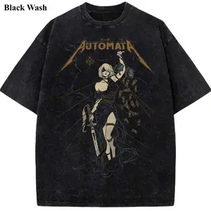2B Vintage Wash Tee, NieR:Automata T-shirt, Video Game T-Shirt, Game Graphic Tees, Waifu Tee, Unisex Shirt, Game Gift For Fan, Menswear Womenswear Crew Neck Oversize Fit Heavy Cotton