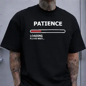 Patience Loading' Funny Gym Print T-shirt American Worker Style Casual Top