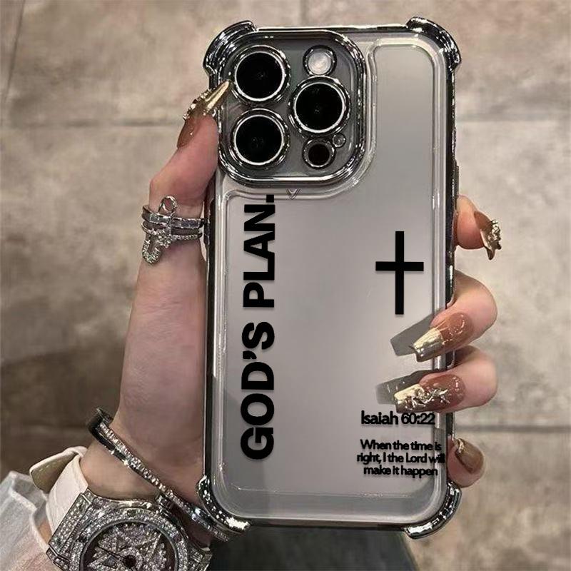 Unique GOD'S PLAN Patterns Electroplated Phone Case With Four-Corner Airbag Electroplated Featuring A High-Transparent Tpu Back With Reinforced Shock-Absorbent Airbags And Shiny Electroplated Frame For iphone 17 16 15 14 13 12 11 SAMSUNG S25 24 23 22