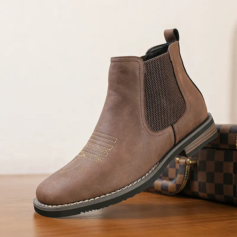 Men’s embroidered non-slip, wear-resistant short boots—British-style fashionable Chelsea slip-on casual boots