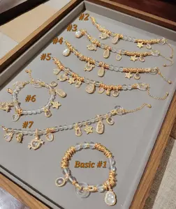Gold-Plated Coiled Wrap Water Foam Jade Vintage-Style Bracelet with 9 Auspicious Charms & 8mm Beads for Youth
