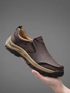 Men's Fashion Casual Shoes, Business Loafers, Hand-Stitched Low Top, Simple Solid Color Slip-On, Comfortable Thick Sole, Durable Anti-Slip