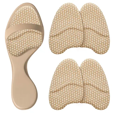 Women's Metatarsal Pads for Footwear Shoes - 2 Pairs Beige, 2 Pairs Black Soft Honeycomb Gel Suede Ball of Foot Cushions, Anti-Slip Invisible Design Leather Heel Inserts, Reusable for Dance, Weddings