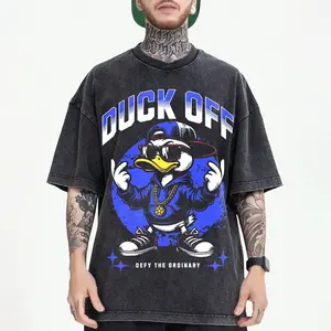 Duck Off Defiance Washed Tee Shirt - Premium 100% Cotton Oversized T-Shirt, Mad Duck Graffiti shirt, Street Style Furious Duck - MELISSA ANN