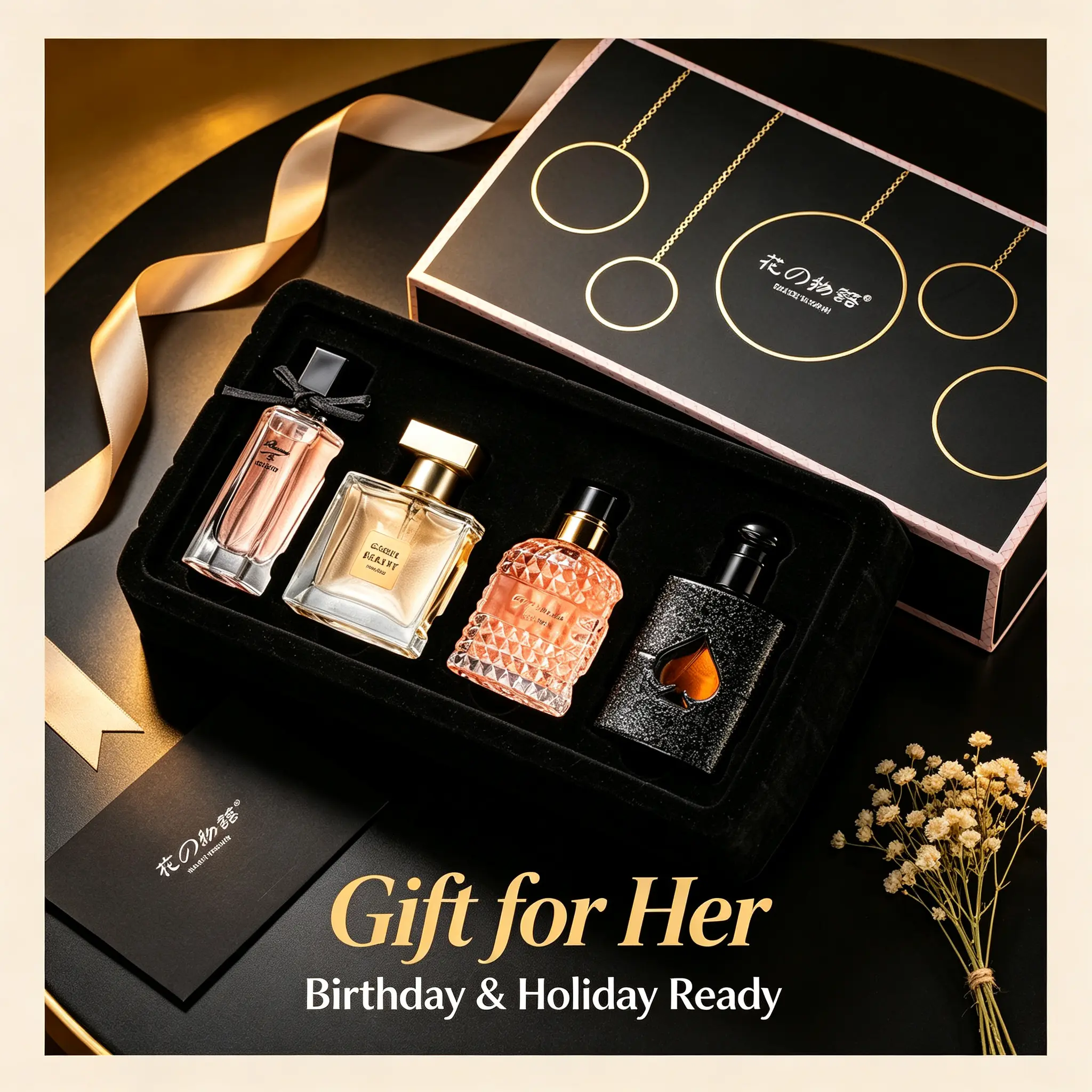 Women's 4-Piece Perfume Gift Box Set, Elegant Assorted Glass Bottle Fragrances, Thoughtful Present for Birthday & Anniversary for Girlfriend