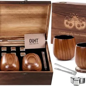 Charred Wooden Bourbon Drinking Glass, Bourbon Gifts for Men, Whiskey Gift Set with Wooden Box, Perfect for Dad,Husband,Friends