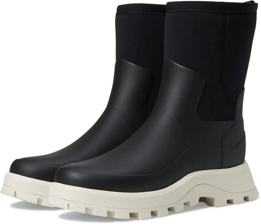 Hunter Women's City Explorer Short Neoprene Boots - Black/Shaded White WFS2238NRE-BDI, Women's Walking Chunky Shoes, Recycled Synthetic Material, All Seasons Wear