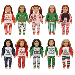 18 Inch American Girl Doll Long Sleeve Sleepwear, Summer Fashion Clothes, Changeable Casual, Toy Dress-Up Set, Doll Outfit