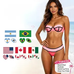 [Free World Cup tatoo stickers] AgeRose Y2K 2016 INS Throwback Women's Swimsuit Bikini Multicolor Patchwork Convertible Strapless Two-Piece Swimsuit Set, Viral Summer Beachwear Casual Stylish Daily Women's Swimwear Set, Summer Clothing Vacation Outfit