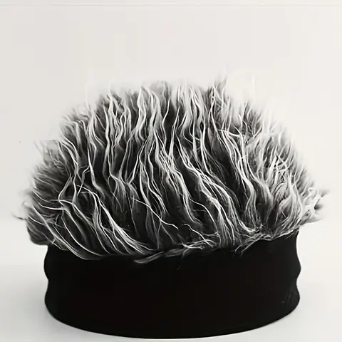 Men'S Funky Faux Fur Knit Beanie Hat - Hip-Hop Style, Straight Hair, No Brim, Perfect for Parties & Cosplay, Black & White Design, Party Accessory |   Funky Beanie |   Faux Fur Hat, Knit Beanie Hat