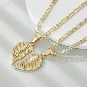 Jesus Cross Virgin Maria Breakable Heart Necklace for Couples Gift Religious Jewelry for Women Men Prayer Accessories