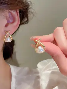 Cross Geometric Pearl Earrings New Trendy Women's Earings Simple Elegant Versatile Jewelry for All Seasons