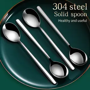 Set of 4 Korean Style Long Handle Stainless Steel Spoons, Durable 304 Stainless Steel Cutlery, Perfect for Kitchen Use, Tableware, Tea Spoon