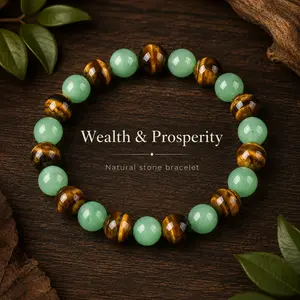 1pc Arpurraina Money Attraction Bracelet with Green Aventurine & Tiger Eye -    blue friendship bracelet beaded  jewelry protection bracelet encouragement gift fashion artificial bracelet  of  the  day Colorblock Beaded Crystal Bracelet
