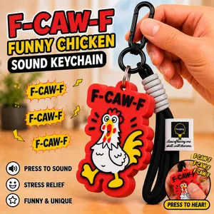 F-CAW-F Funny Chicken sound Keychain, Press to Sound, 3D Printed Keychain, Fidget  Humorous, Gift