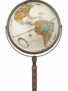 Treasury 12 Inch Blue Floor Globe with Turned Wood Stand for Home Decor & Cozy Corner - Educational Ocean Map Globe