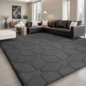 Large Size Jacquard Plush Rug, Big Fluffy 3D patterned Area Rug, Non-slip Soft Shaggy Carpet Mats for Livingroom Bedroom Nursery Home Decor Dark Gray