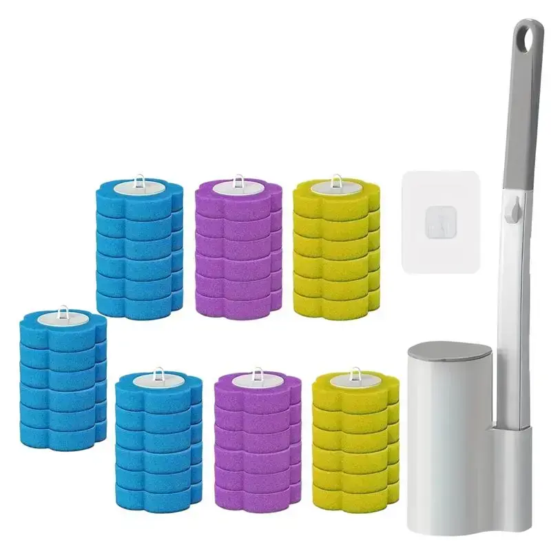 Plastic Disposable Toilet Scrubber Brush and Holder Kit - ABS Toilet Cleaning System, Household 43cm Extended Handle Wand Cleaner with Replaceable Refills, 250g Ocean Fresh Scent Blue Bathroom Supplies, Bathrooms