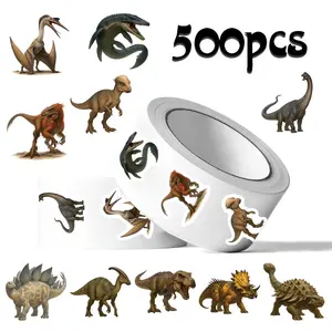 Cartoon Dinosaur Pattern Sticker (500pcs/roll), Self-adhesive Sticker Label Roll, Envelope Gift Bag Seal for Fun And Thematic Party Decoration, Party Supplies, Small Business, Birthday Party
