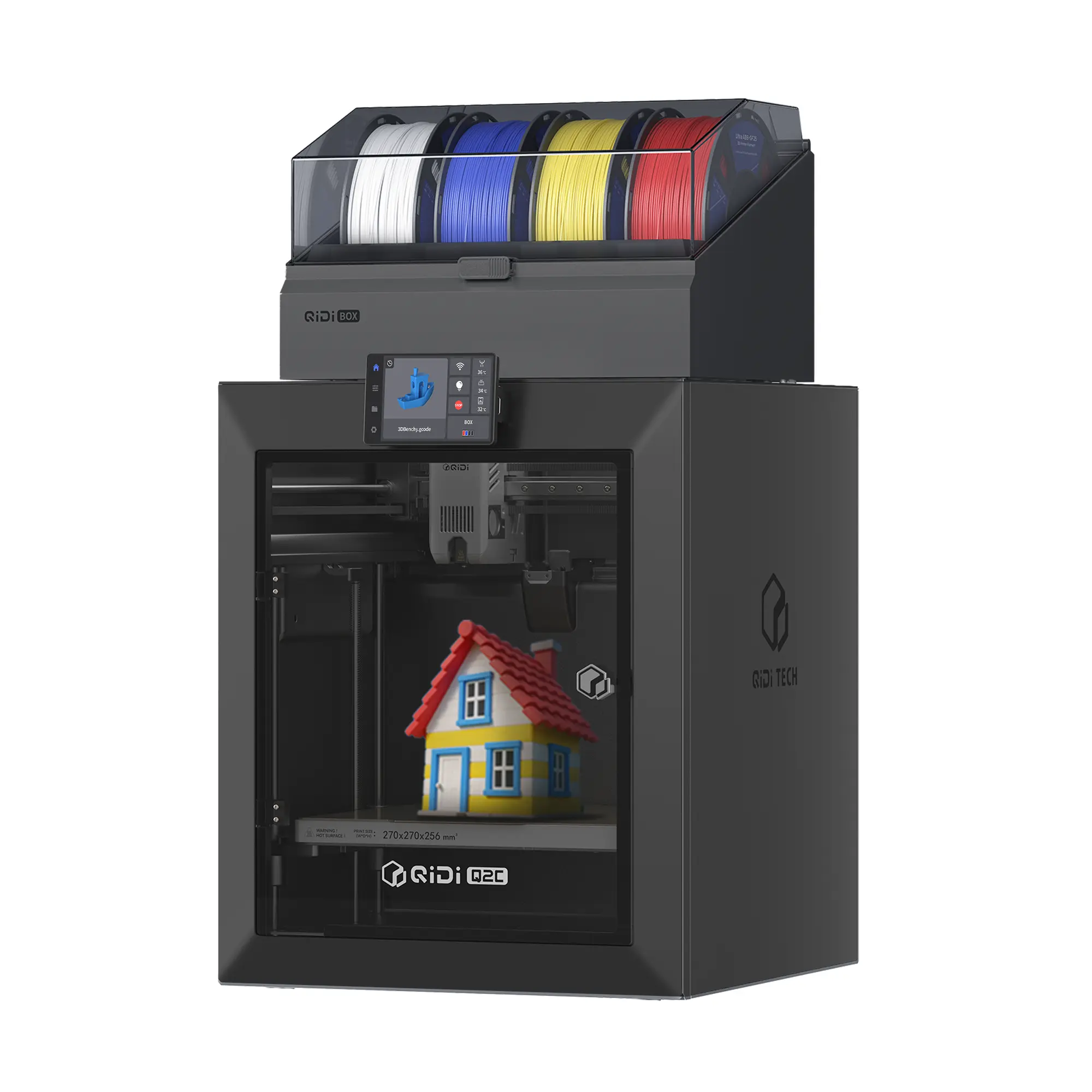 QIDI Q2C Enclosed FDM 3D Printer - New Generation Leveling Sensor for Full Auto Leveling, 600mm/s High-Speed Print, 270x270x256mm Build Volume, 370℃ Bimetal Hotend for PPS-CF, Suitable for Beginners & Experts