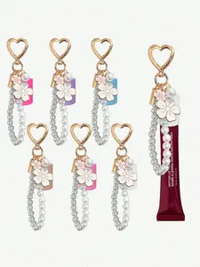 Fashion Pearl Lipstick Keychain Clip, Lip Balm Keyring Protector, Portable Makeup Storage Box, Elegant Sakura Pendant Keychain, Trendy Cute Keychain, Lip Balm Holder Keychain