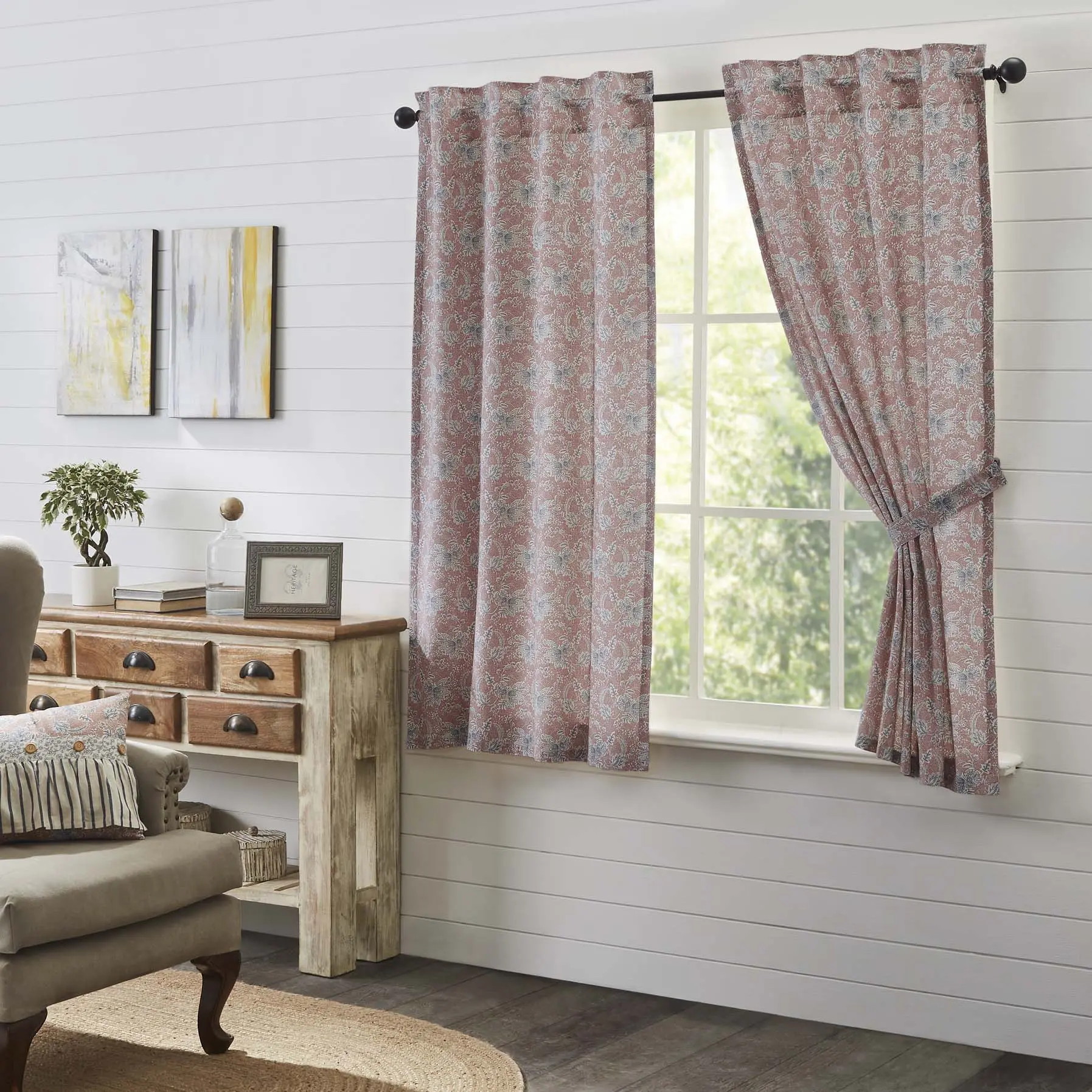 Kayley Cotton Curtain Panels, Floral Pattern Short Window Curtain Panels for Home Decoration