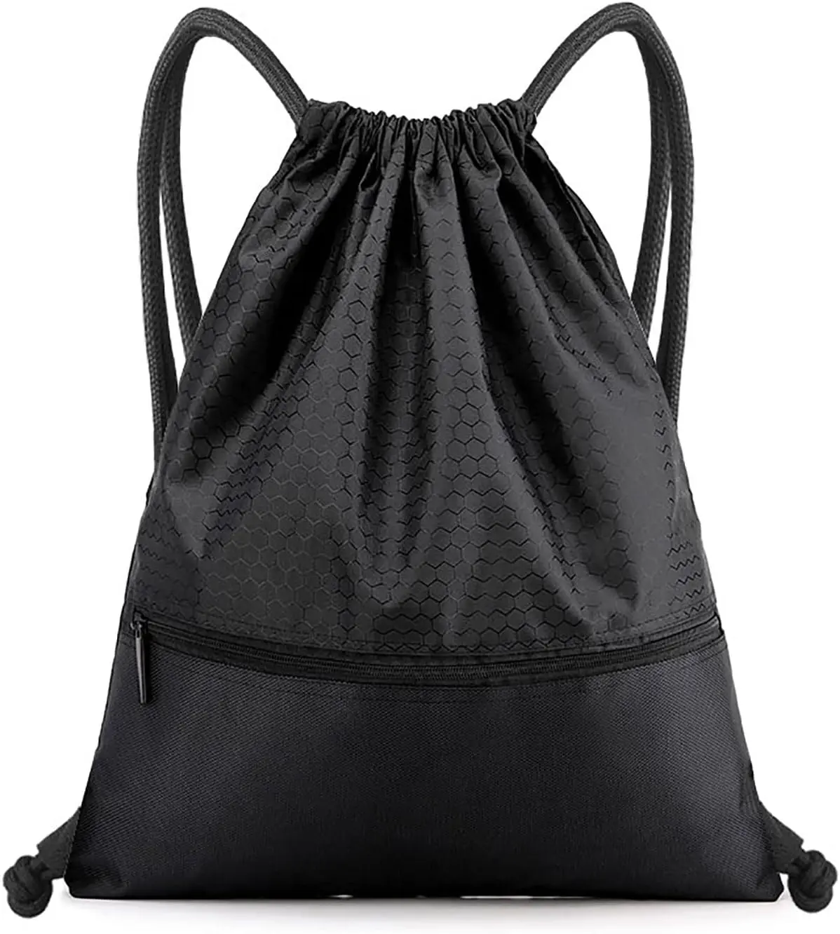 Sports Drawstring Backpack Bag, Waterproof Draw String Back Sack with Zip Pocket, Gym Drawstring Bags Swim Bag for Men Women
