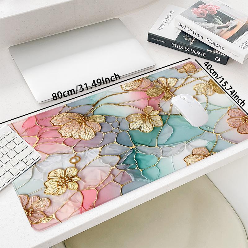 Floral Pattern Pastel Color Desk Mat, Large Elegant Stained Glass Mouse Pad, Pastel Color Aesthetic Computer Mat for Desk, Home Decor, Gaming Desk Accessory, Corporate Work Desk Accessories,Desk Organizer, Office Desk Accessories, Cute Desk Accessories