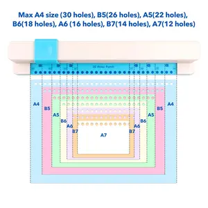 30 Holes Binding Punch For A4, A5, A6, A7, B5, B6, B7 Paper ；37x6.5x6cm Loose Leaf Paper Punching Machine Artworks Crafts Supplies ，Portable Hand Pushed Multi-Hole Puncher For Paper, Vellum, Cardboard Craft Tool