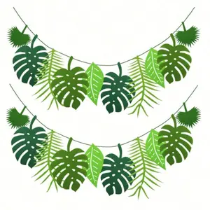10pcs Set Monstera Banner, Hawaii Party Decor Bunting, Felt Leaf Hanging Ornament, Summer and Tropical Rainforest Party Decoration, Party Decorations Banners, Party Decoration Supplies
