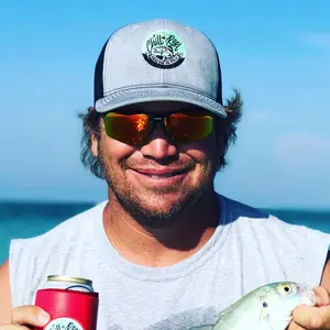 Chill-N-Reel Grey Trucker Hat with Embroidered Logo or Leather Patch