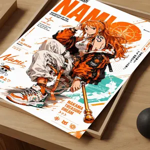 TLMK Anime Girl Poster, Orange Hair Adventure Wall Art Print, Manga Style Room Decor, Cool Anime Fan Gift