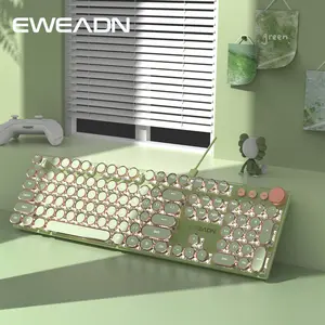 EWEADN V20 Mechanical Gaming Keyboard, USB Powered LED Backlit Keyboard, Punk Typewriter Keyboard, Full-size Office Keyboards, Lighted Mechanical Keyboard, Wired Retro Round Keycaps