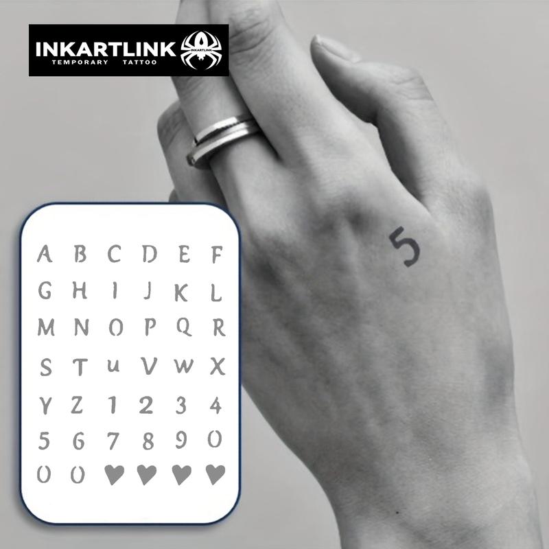 INKARTLINK Tattoo Tech, 2 Sheets Semi-Permanent Temporary Tattoos ,Stylized Alphabets And Numbers,Adult Art Design,Lasts 1-2 Weeks, Waterproof, Realistic Look, No Adhesive, No Reflection,For Man And Woman,Ideal for Swimming, Party