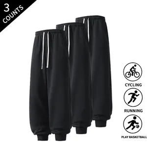 3-Pack Men Straight Leg Beam Foot Trousers Comfort Casual Workout Streetwear Pants