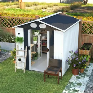 8x6 FT Metal Garden Tool Shed with Lockable Doors & Vents, Outdoor Storage Building for Backyard, Patio & Lawn