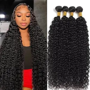 Water Wave Human Hair Bundles 12A Wet and Wavy Bundles Human Hair Brazilian Curly Wave Bundles Virgin Human Hair Extension 180% Density Natural Black
