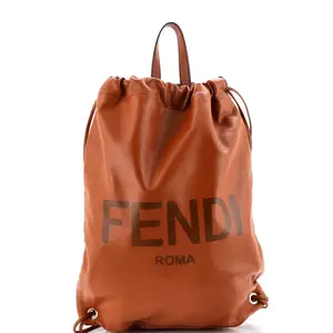 Pre-owned FENDI Leather Backpacks Logo Drawstring Backpack by Rebag