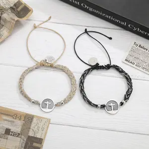 2026 New Faith Cross Couple Bracelets for Men Women – Adjustable Braided Rope Christian Jewelry, Matching Relationship Gift for Him & Her