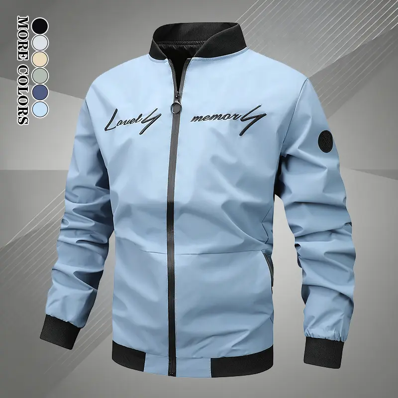 Men’s aviator jacket with letter embroidery, casual outerwear for spring, autumn, and winter; suitable for everyday wear, home, outdoor activities, and work settings.